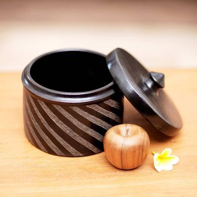 Alternate image for Indonesian Handcrafted Swirl-Design Black Ceramic Jar Zebra Swirl