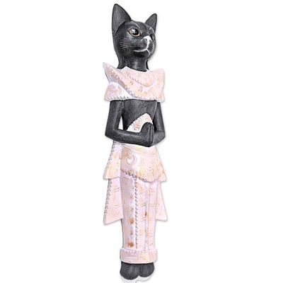 Alternate image for Handcarved Wood Balinese Cat Wall Hanging Royal Cat