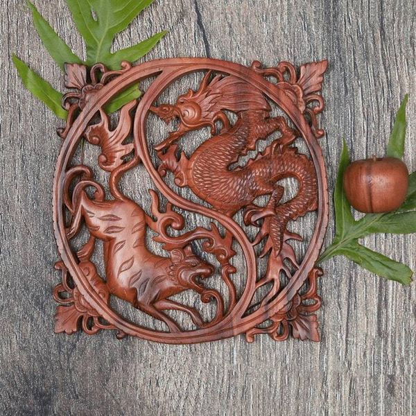 Alternate image for Hand Carved Wood Wall Relief from Indonesia Tiger and Dragon
