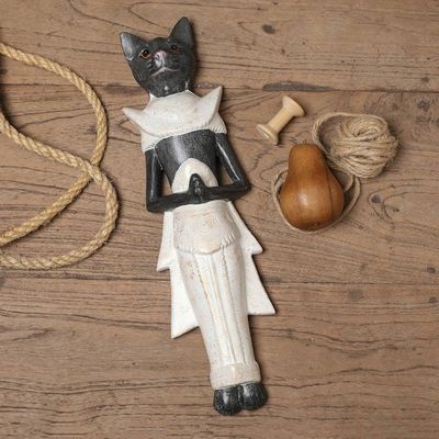 Alternate image for Handcarved Wood Balinese Cat Wall Hanging Royal Cat