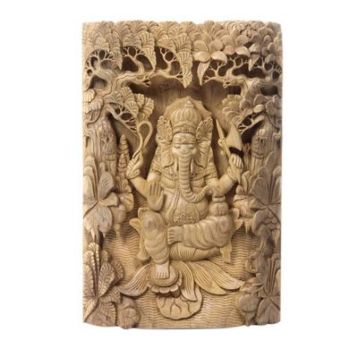 Alternate image for Highly Detailed Balinese Relief Panel Depicting Ganesha Meditating Ganesha