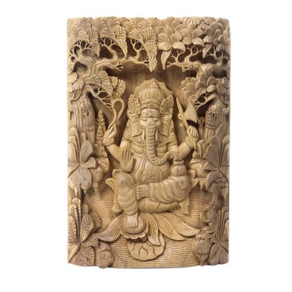 Alternate image for Highly Detailed Balinese Relief Panel Depicting Ganesha Meditating Ganesha