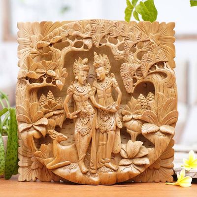 Alternate image for Ornately Detailed Wood Relief Panel of Rama and Sita The Romance of Rama and Sita