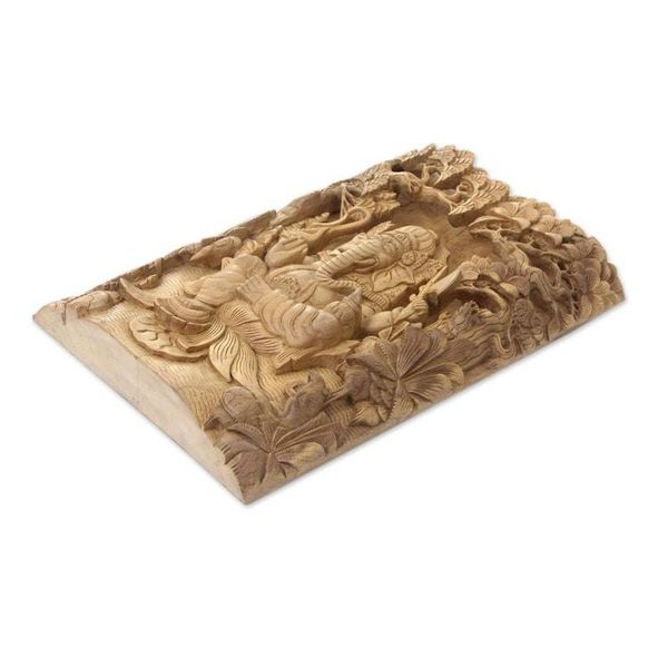 Alternate image for Highly Detailed Balinese Relief Panel Depicting Ganesha Meditating Ganesha