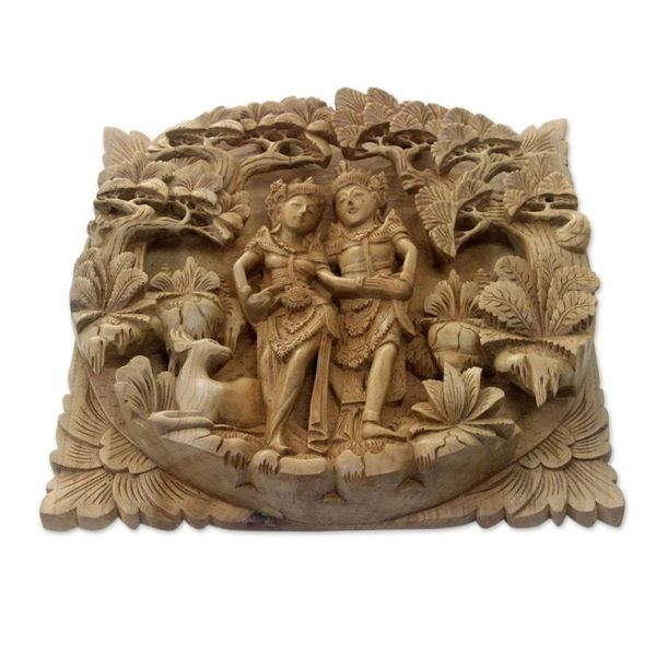 Alternate image for Ornately Detailed Wood Relief Panel of Rama and Sita The Romance of Rama and Sita