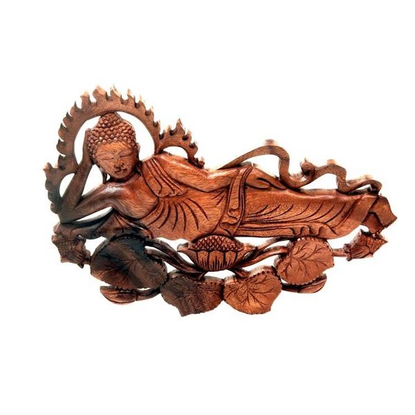 Alternate image for Signed Balinese Buddha Suar Wood Relief Panel Sculpture Buddha Relaxes