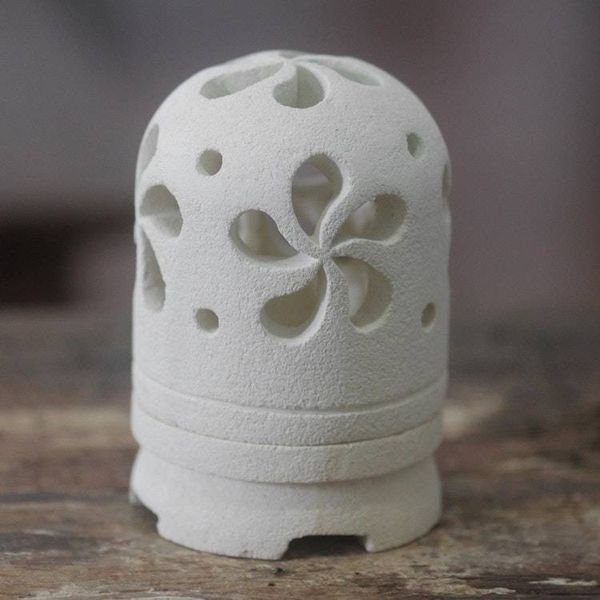 Alternate image for Balinese Carved Floral Limestone Tealight Holder Sculpture Jasmine Glow