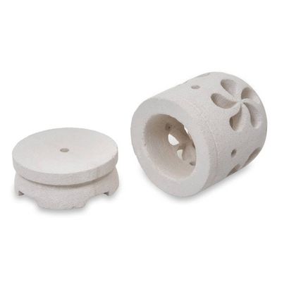 Alternate image for Balinese Carved Floral Limestone Tealight Holder Sculpture Jasmine Glow