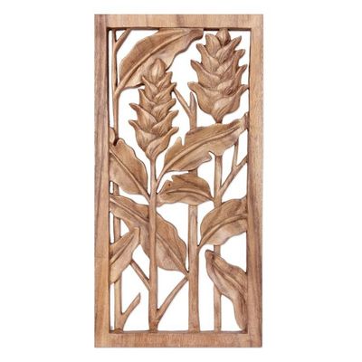 Alternate image for Floral Balinese Relief Panel Hand Carved Wall Sculpture Balinese Heliconia