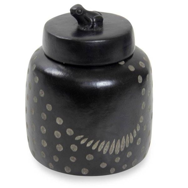 Alternate image for Indonesian Artisan Crafted Spotted Ceramic Jar with Lid Frog Song