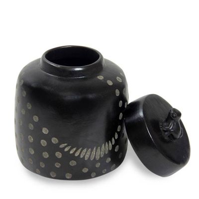 Alternate image for Indonesian Artisan Crafted Spotted Ceramic Jar with Lid Frog Song