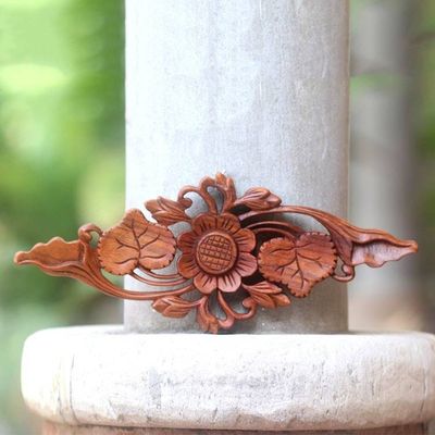 Primary image for Lotus Blossom Hand Carved Wood Relief Panel from Bali Singular Lotus
