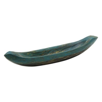 Alternate image for Green Hand Carved Boat Theme Catchall Vintage Green Canoe