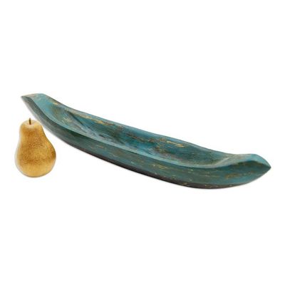 Alternate image for Green Hand Carved Boat Theme Catchall Vintage Green Canoe