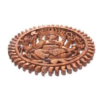 Alternate image for Balinese Artisan Carved Ganesha Wood Relief Panel Ganesha Aura
