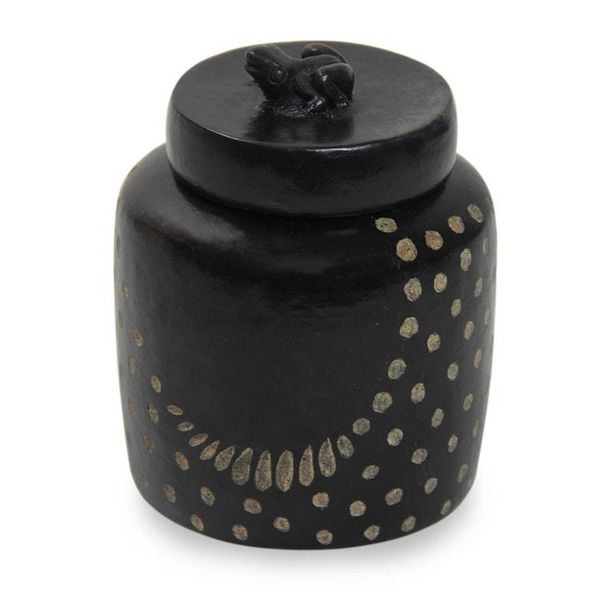 Alternate image for Spotted Artisan Crafted Ceramic Lidded Jar Large Frog Song