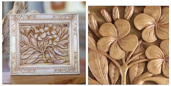 Alternate image for Wood relief panel Frangipani Flowers
