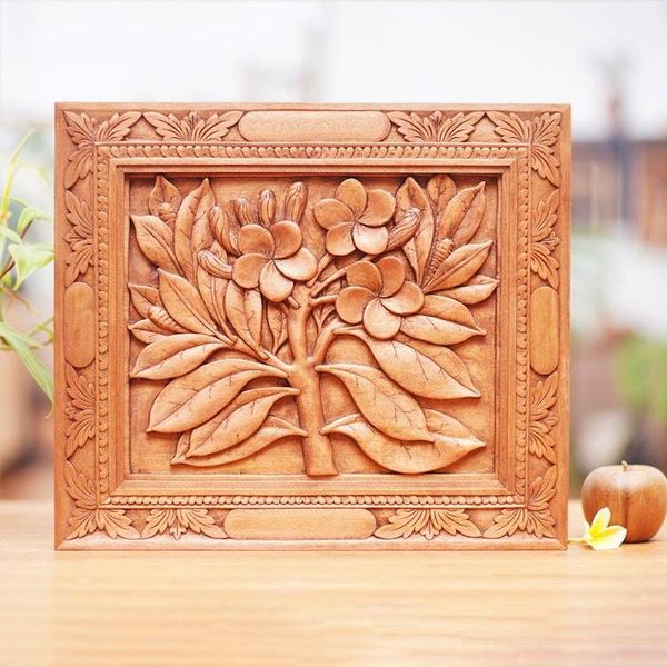 Alternate image for Wood relief panel Frangipani Flowers
