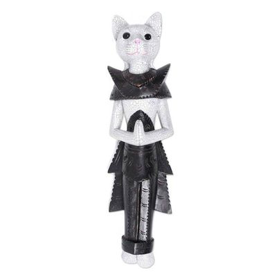Alternate image for Wood Sculpture of a White Cat in Ancient Thai Dress White Palace Cat