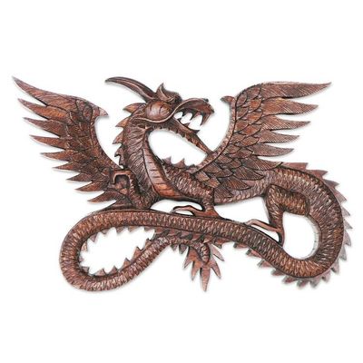Alternate image for Suar Wood Wall Sculpture Flying Dragon