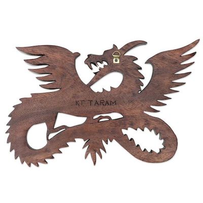 Alternate image for Suar Wood Wall Sculpture Flying Dragon