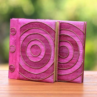 Alternate image for Pink Handmade Natural Fiber Notebooks Pair Hypnotic Rose