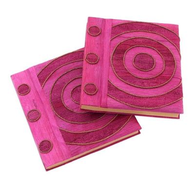 Alternate image for Pink Handmade Natural Fiber Notebooks Pair Hypnotic Rose