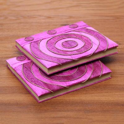 Alternate image for Pink Handmade Natural Fiber Notebooks Pair Hypnotic Rose