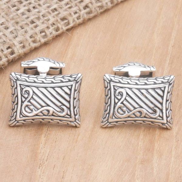 Alternate image for Handcrafted Sterling Silver Cufflinks from Indonesia Royal Fern