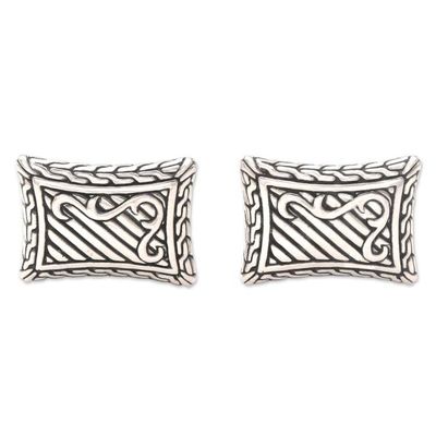 Alternate image for Handcrafted Sterling Silver Cufflinks from Indonesia Royal Fern