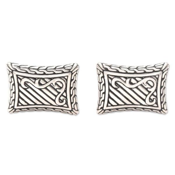 Alternate image for Handcrafted Sterling Silver Cufflinks from Indonesia Royal Fern