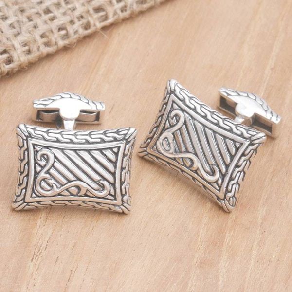 Alternate image for Handcrafted Sterling Silver Cufflinks from Indonesia Royal Fern