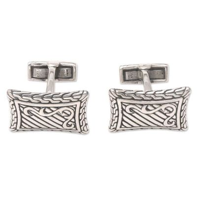 Alternate image for Handcrafted Sterling Silver Cufflinks from Indonesia Royal Fern
