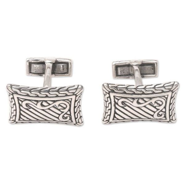 Alternate image for Handcrafted Sterling Silver Cufflinks from Indonesia Royal Fern