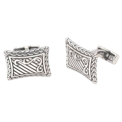 Alternate image for Handcrafted Sterling Silver Cufflinks from Indonesia Royal Fern