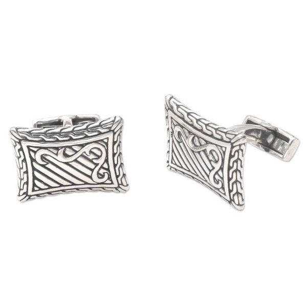 Alternate image for Handcrafted Sterling Silver Cufflinks from Indonesia Royal Fern