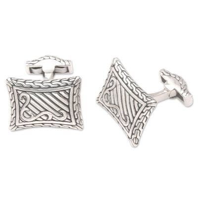 Alternate image for Handcrafted Sterling Silver Cufflinks from Indonesia Royal Fern