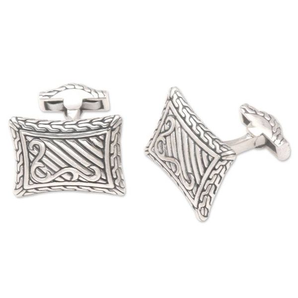 Alternate image for Handcrafted Sterling Silver Cufflinks from Indonesia Royal Fern