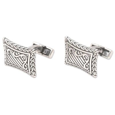 Alternate image for Handcrafted Sterling Silver Cufflinks from Indonesia Royal Fern