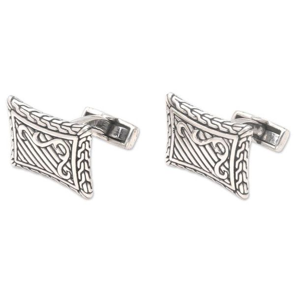 Alternate image for Handcrafted Sterling Silver Cufflinks from Indonesia Royal Fern