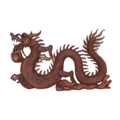 Alternate image for Suar Wood Relief Wall Panel Fire Dragon