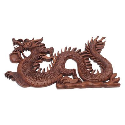 Alternate image for Suar Wood Relief Wall Panel Fire Dragon