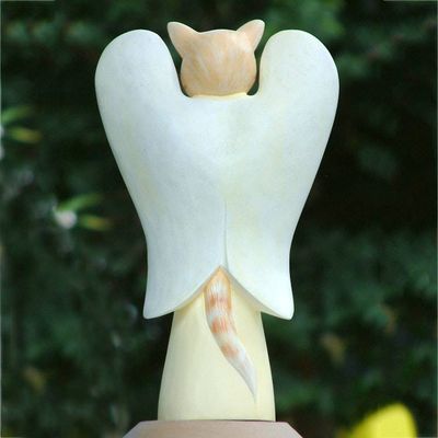 Alternate image for Wood Animal Sculpture Tabby Cat Angel
