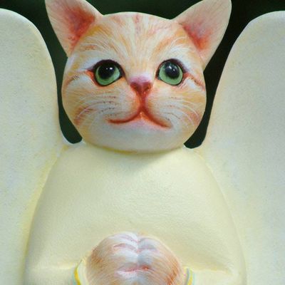 Alternate image for Wood Animal Sculpture Tabby Cat Angel