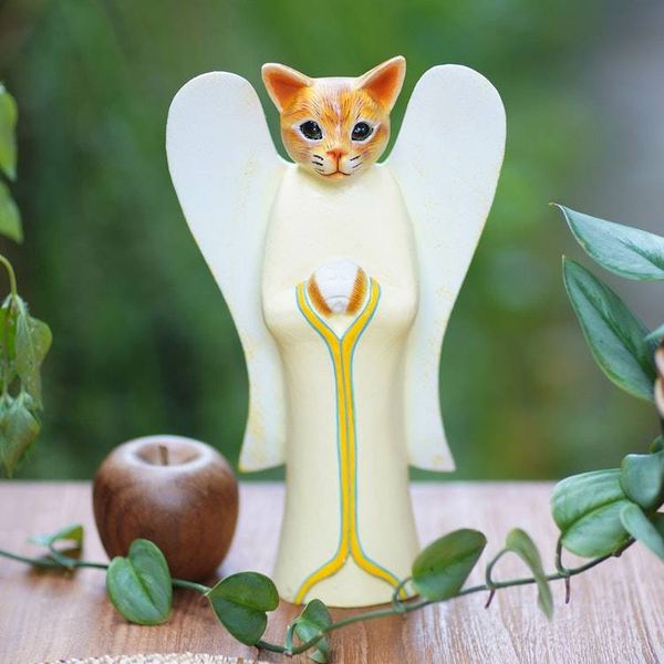 Alternate image for Wood Animal Sculpture Tabby Cat Angel