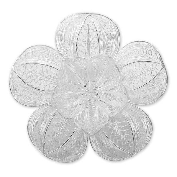 Alternate image for Floral Sterling Silver Filigree Brooch Pin Peacocks Plumes