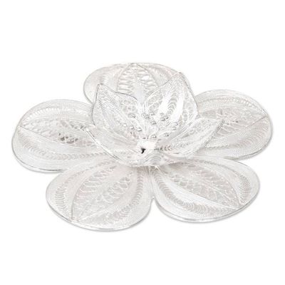Alternate image for Floral Sterling Silver Filigree Brooch Pin Peacocks Plumes