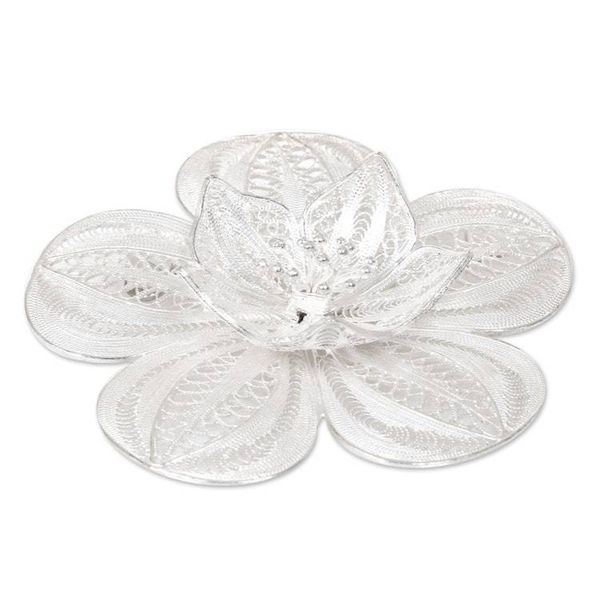 Alternate image for Floral Sterling Silver Filigree Brooch Pin Peacocks Plumes