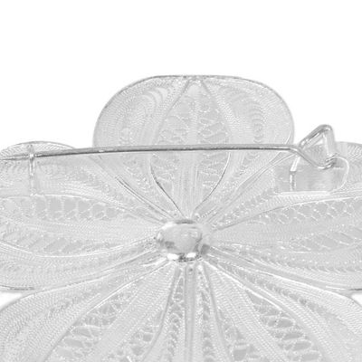 Alternate image for Floral Sterling Silver Filigree Brooch Pin Peacocks Plumes