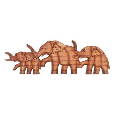 Alternate image for Wood Elephant Relief Panel Hand in Hand